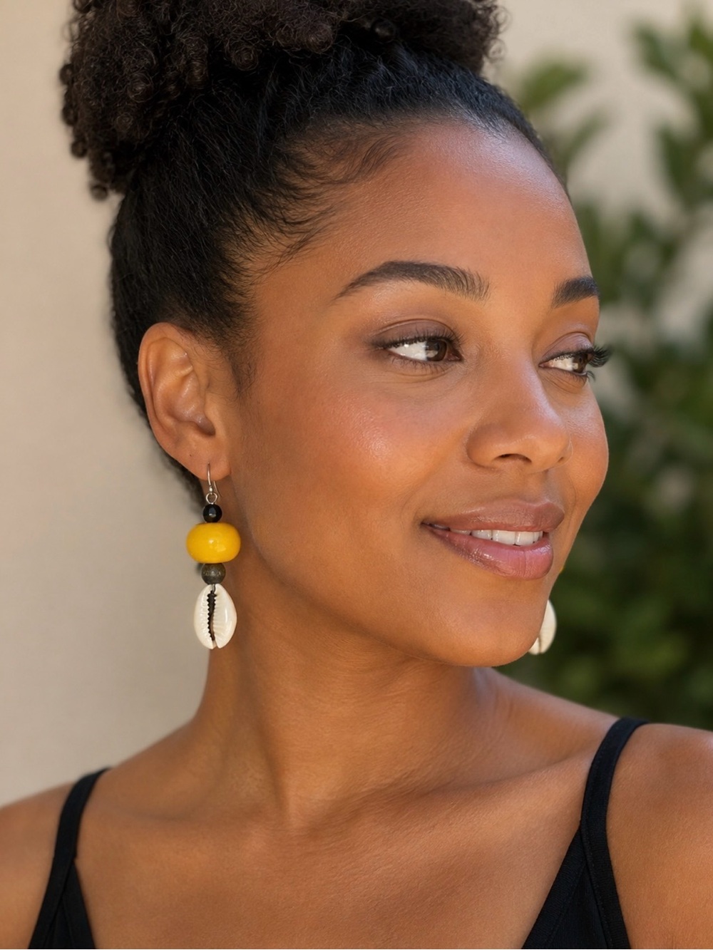 Handcrafted Yellow Dangle Shell Earrings - Picture 2 of 6
